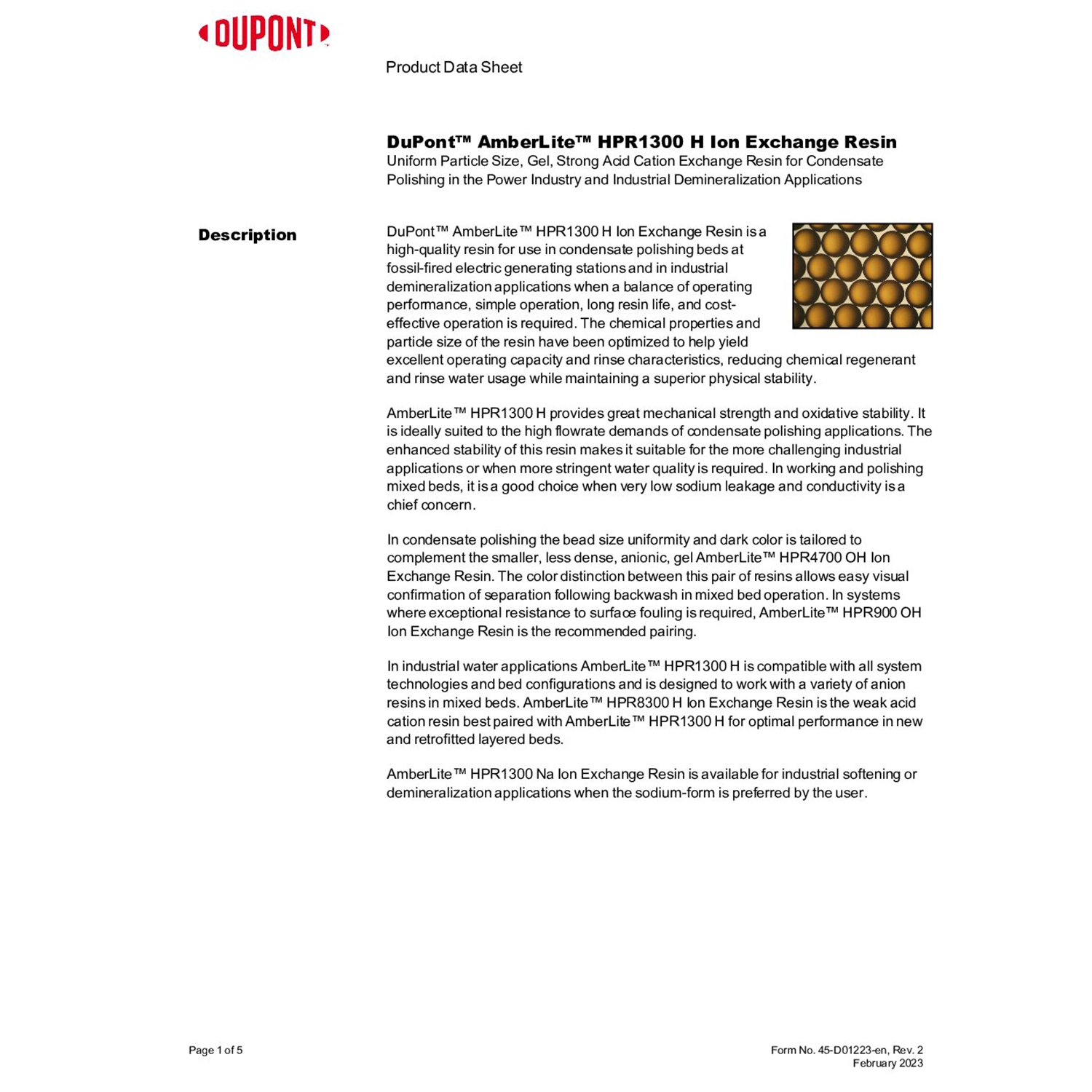 AMBERLITE HPR1300 H -5 FT 3 DRUM